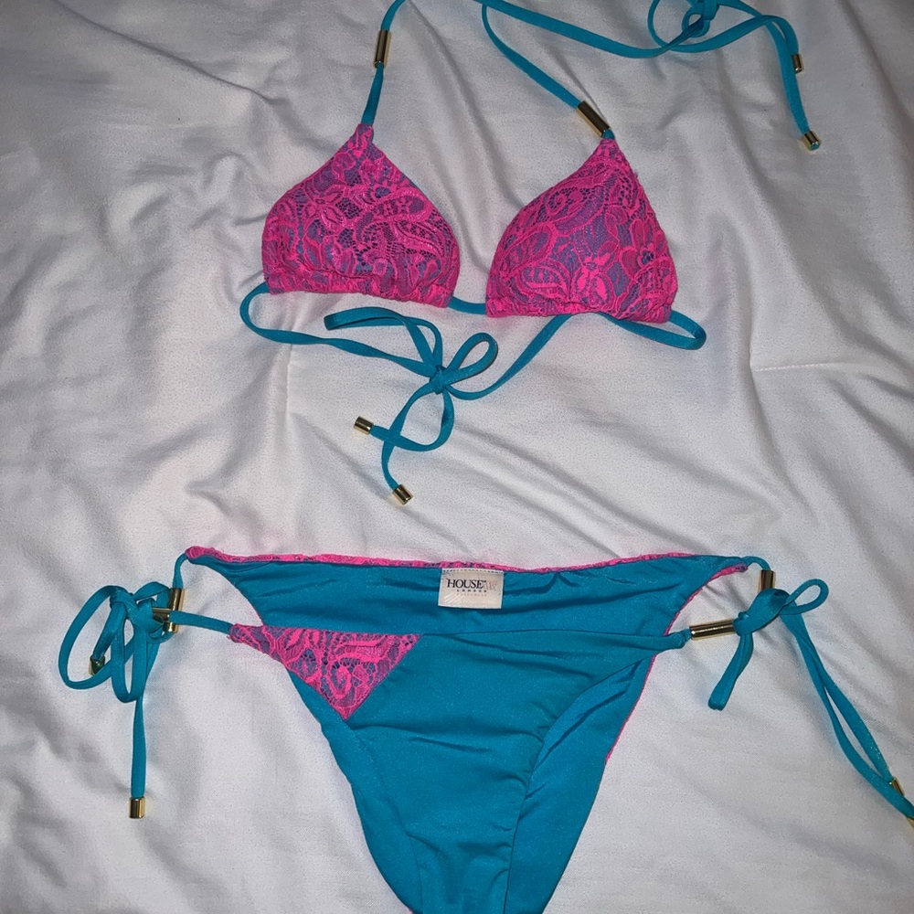 House of CB Pink and Blue Lace Bikini